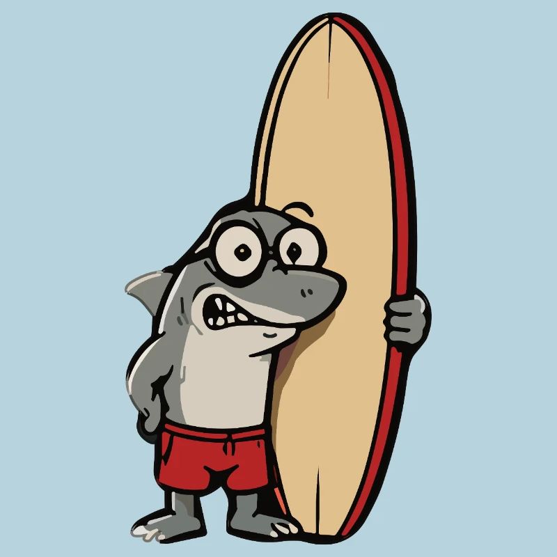 Dessin animé requin surfeur avec planche de surf