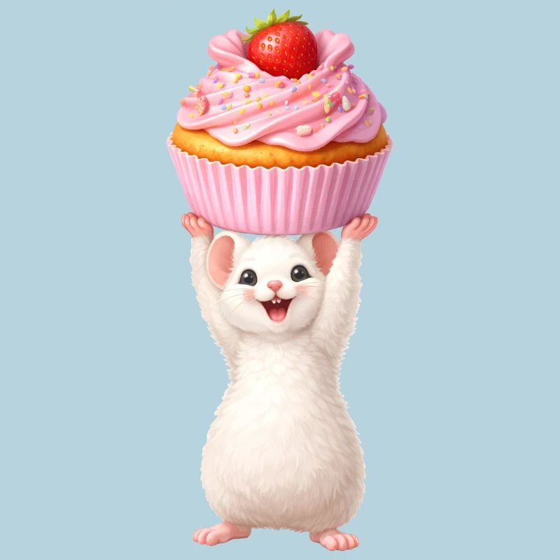 Niedliche Maus mit Erdbeer Cupcake