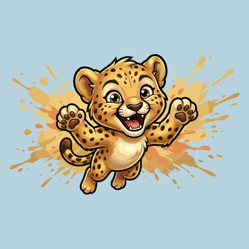 Jumping leopard cub