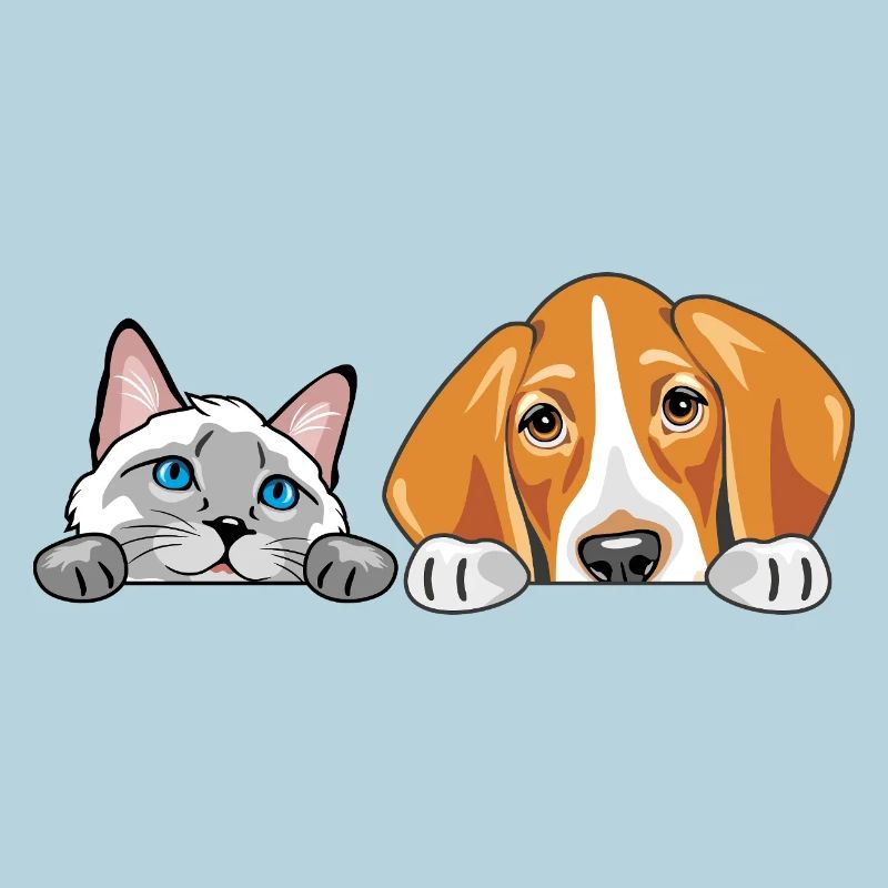 Peeking_Siamese_cat_and_Foxhound_dog