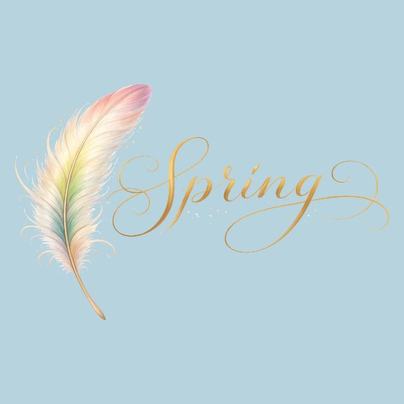 Spring Lettering with Feather Elegant Design