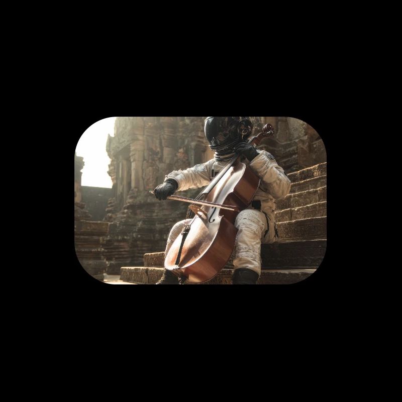 Astronaut Playing Cello on Ancient Steps