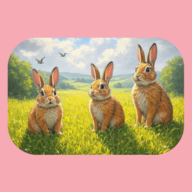 Three rabbits in the spring field