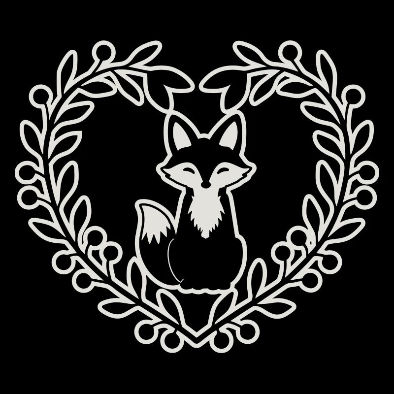 Renard mignon dans une couronne de feuilles - dessiné à la main