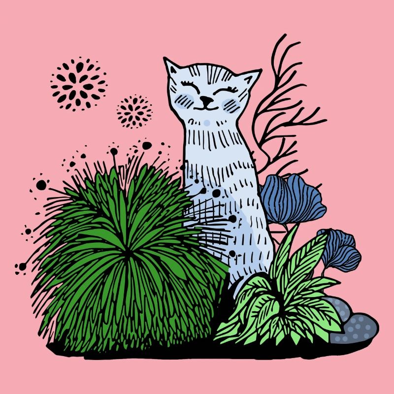 Chat souriant dans le feuillage
