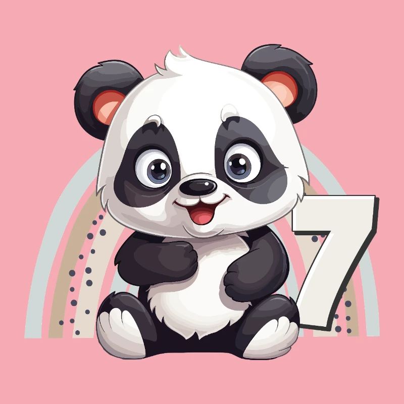 7e anniversaire Panda Bear Arc-en-ciel Doux Mignon