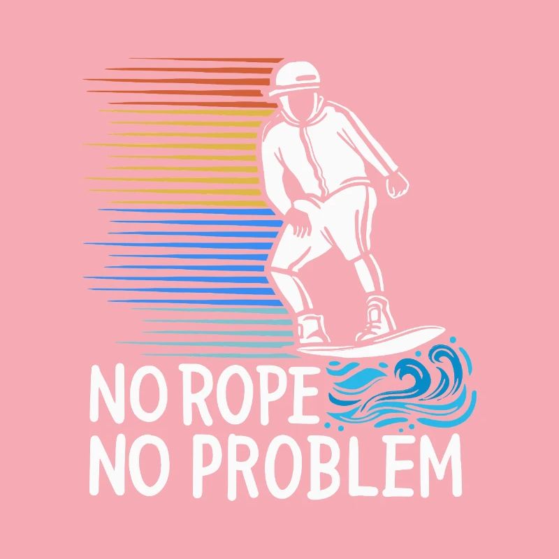 No Rope No Problem Wakesurfing Retro Sunset Design