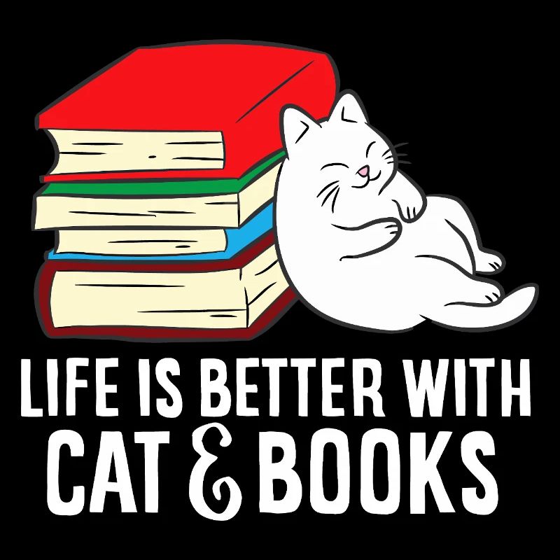 Cat and Books Cozy Stack