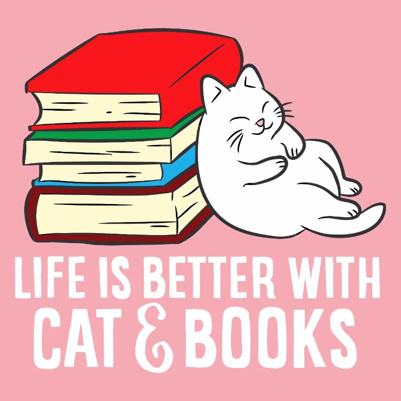 Cat and Books Cozy Stack