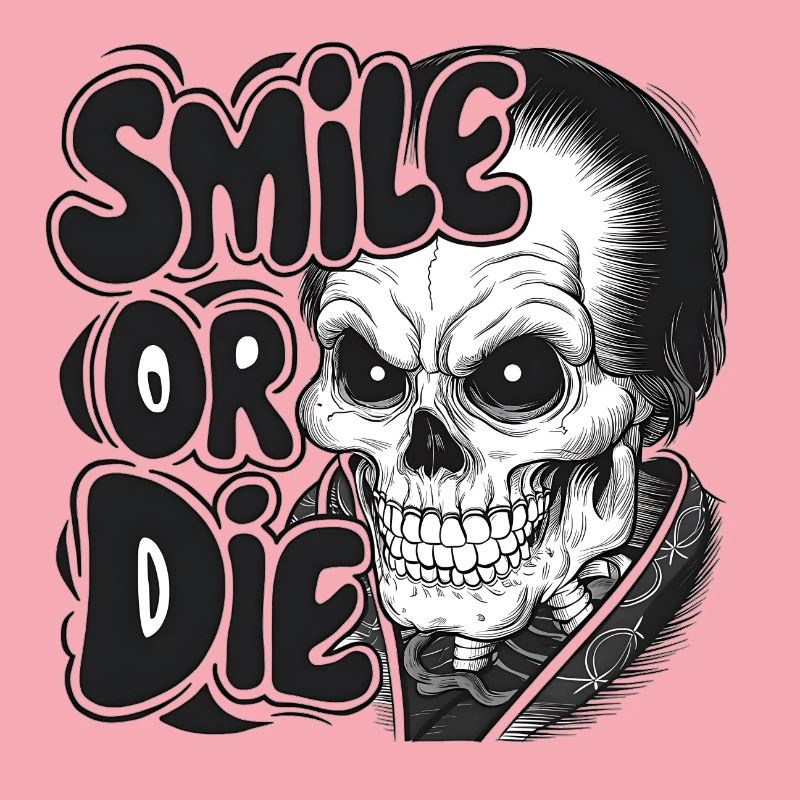 Vampirskelett mit Text Lächeln oder Sterben