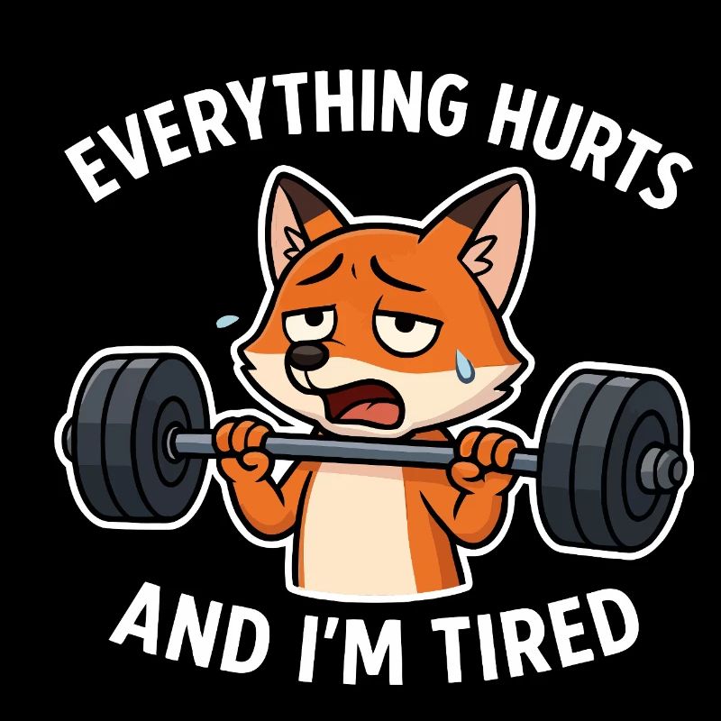 Exhausted Fox Lifting Weights Illustration