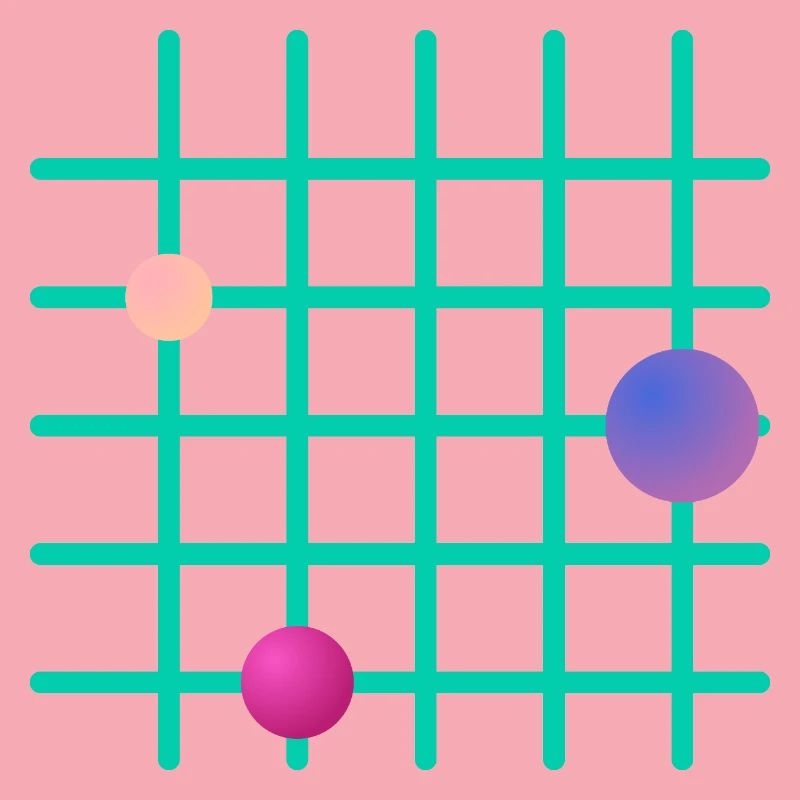 Geometrisches Grid mit Farb-Sphären