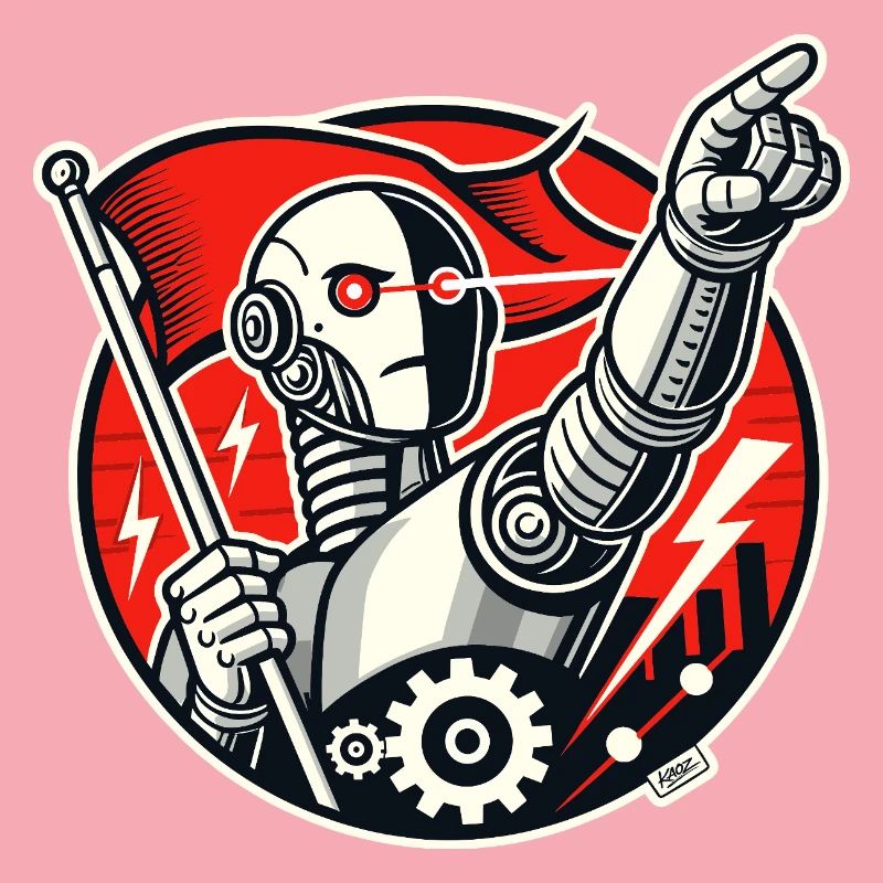 Robot avec drapeau et bras tendu