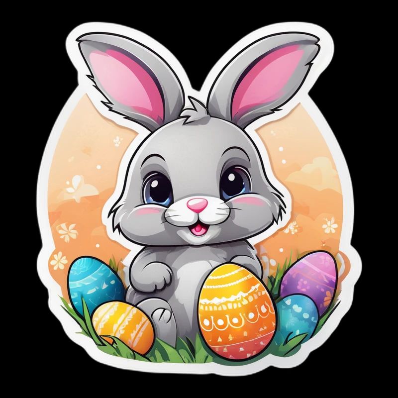 Pastel Easter Bunny and Colorful Eggs