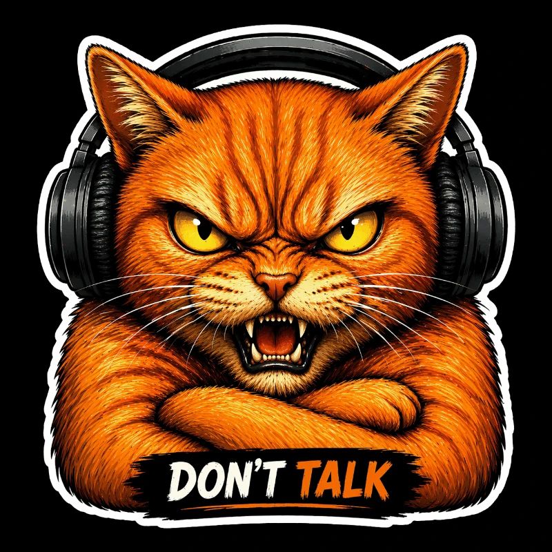 Ne parle pas – Chat agacé avec un casque