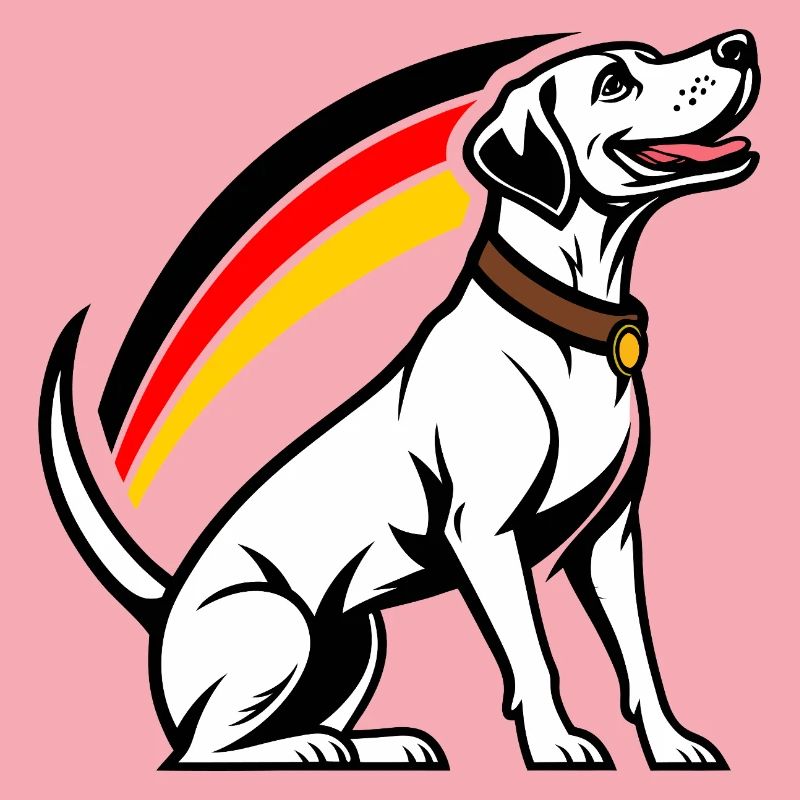 Hund mit Regenbogen im Comic-Stil