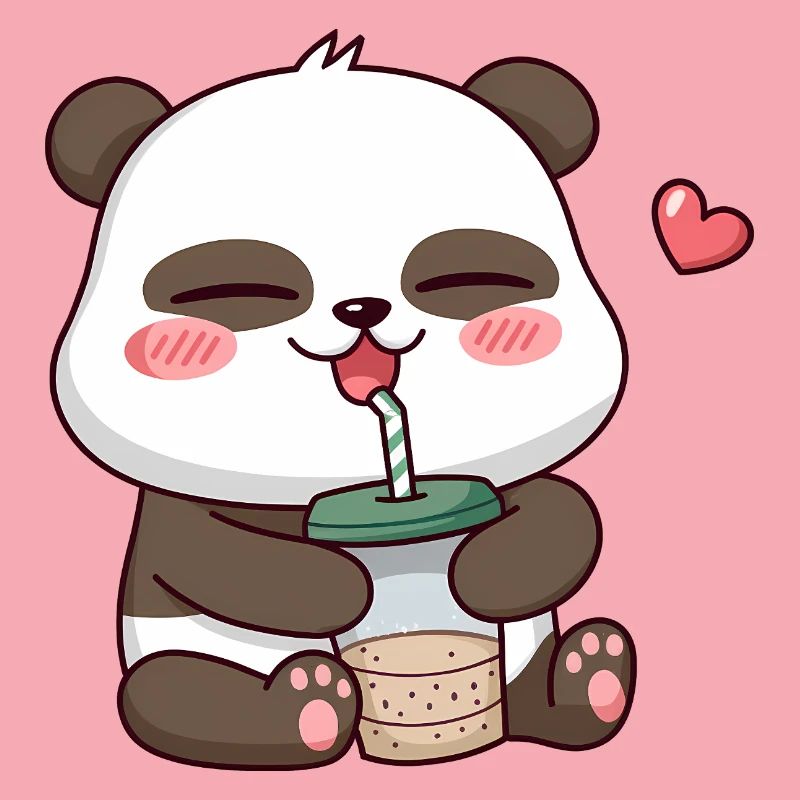 Adorable Panda Drinking Bubble Tea