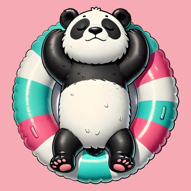 A relaxed panda on a swimming ring