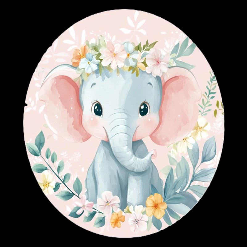 Doux bébé éléphant avec couronne de fleurs