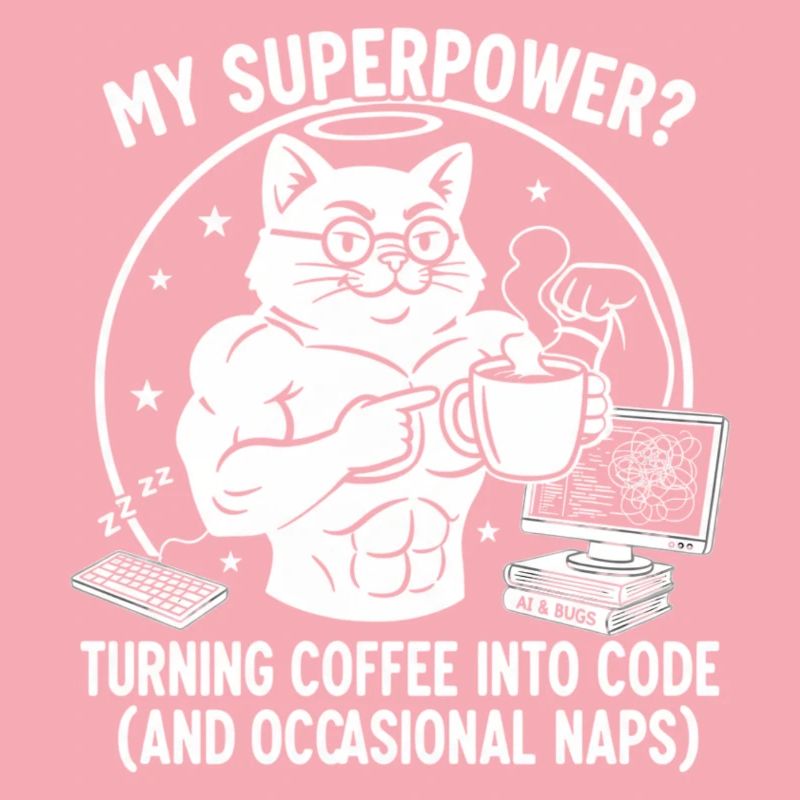 Lustiges Coding Katze T-Shirt - Superkraft Kaffee