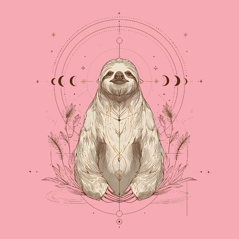 Sloth with moon phases in boho style