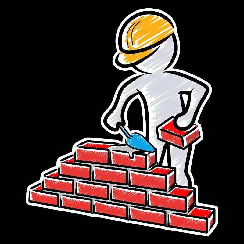 Construction worker with trowel, mortar and wall