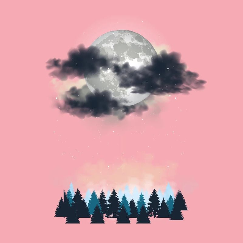 Mystical full moon over coniferous forest