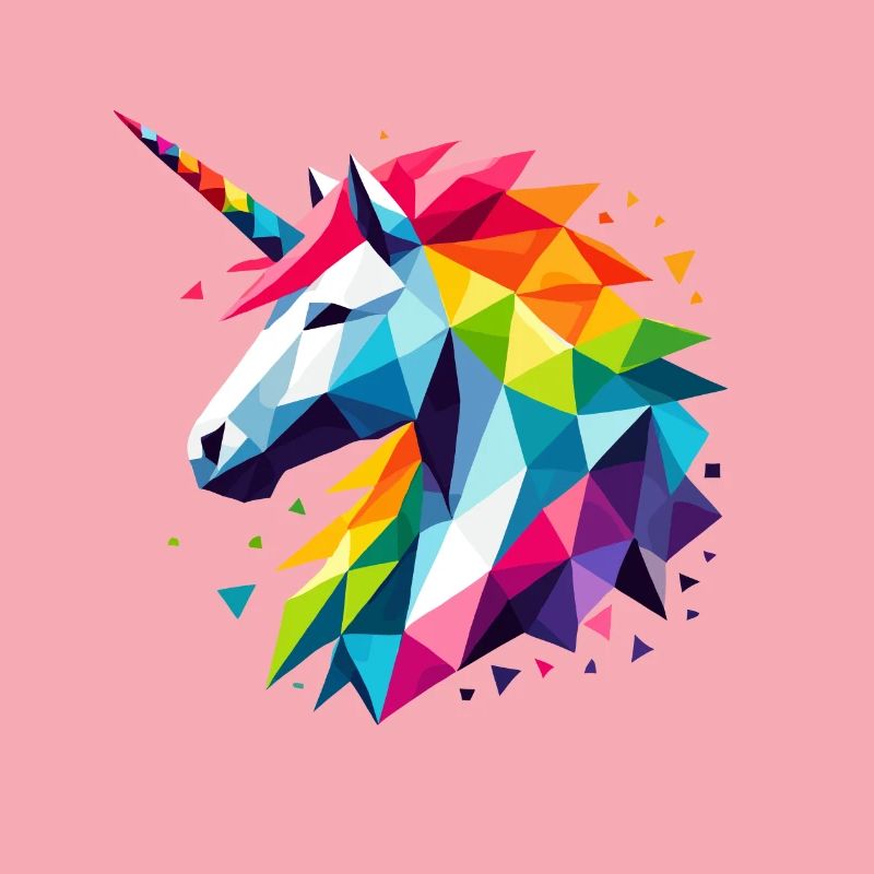 Geometrisches Polygon Einhorn Regenbogen Fantasy Kunst