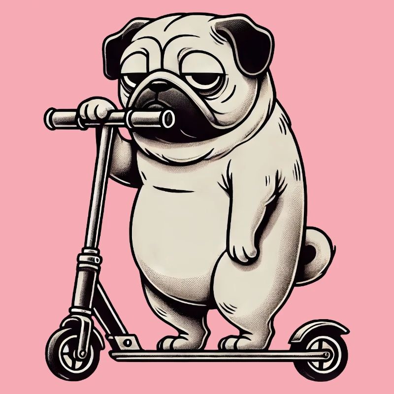 Lustiger Mops Roller Scooter Kickroller Grumpy
