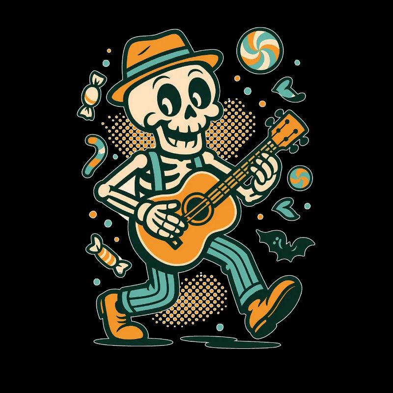 Squelette avec guitare dans le style d'Halloween