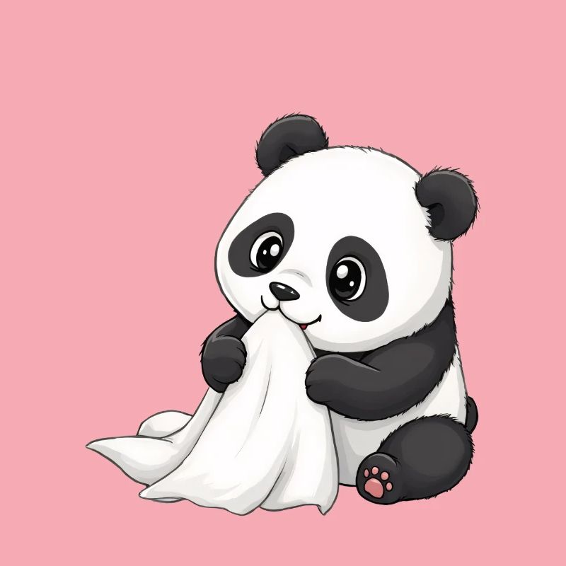 Bébé Panda avec une couette – Dessin animé mignon