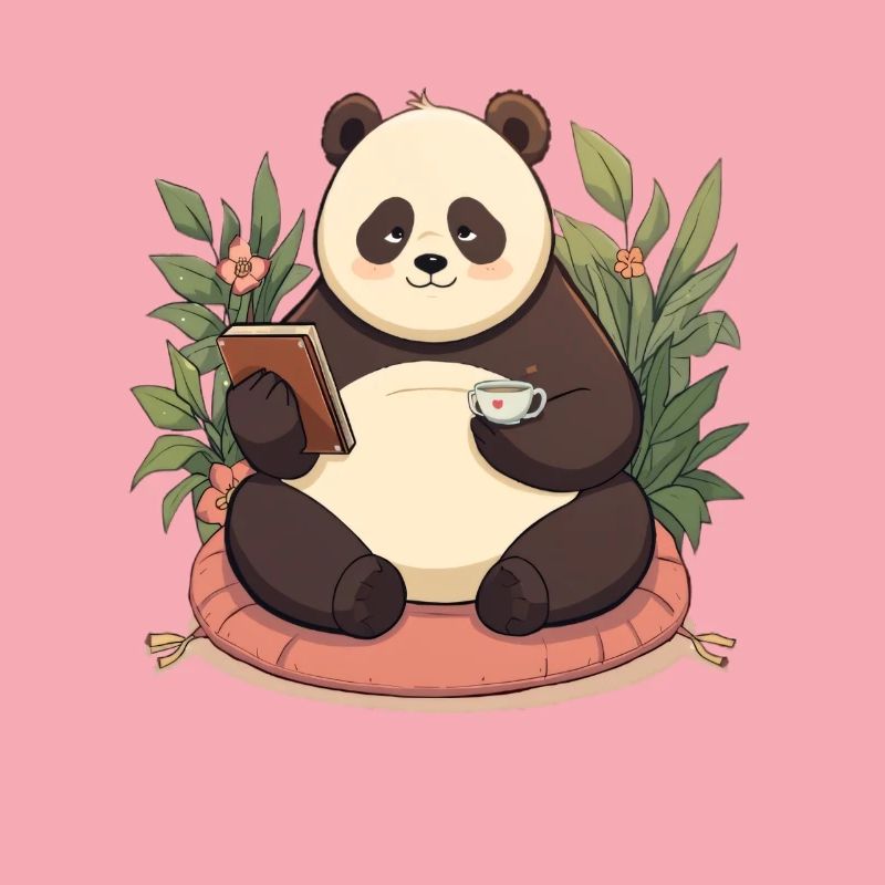 Panda reading with tea