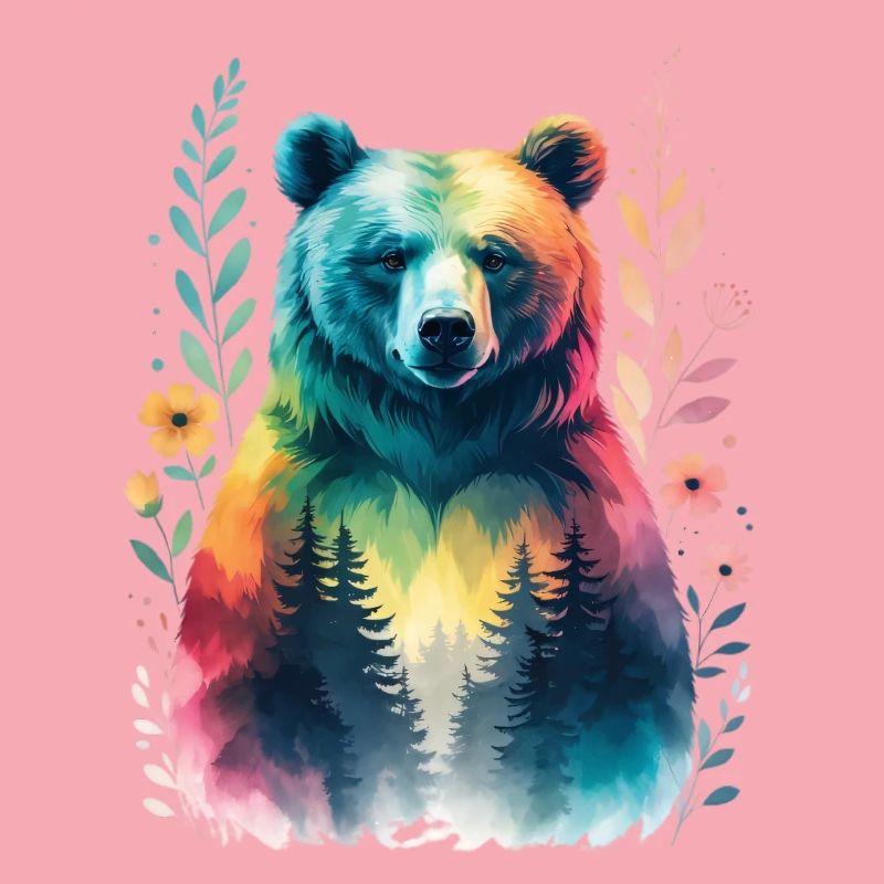 Rainbow bear in the forest