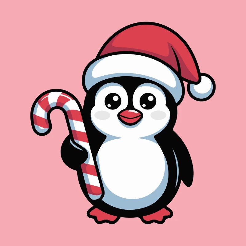 Penguin Santa with candy cane