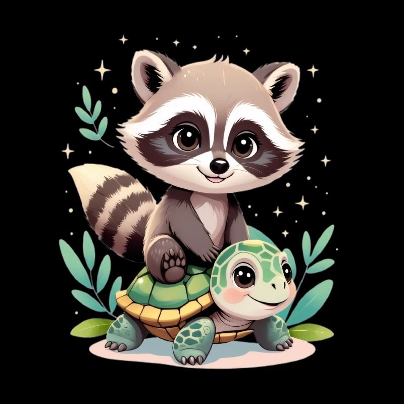 Raccoon & Turtle Illustration Nature Element