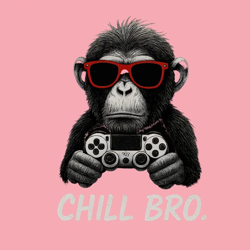 Gamer Monkey with Controller & Sunglasses Chill Bro