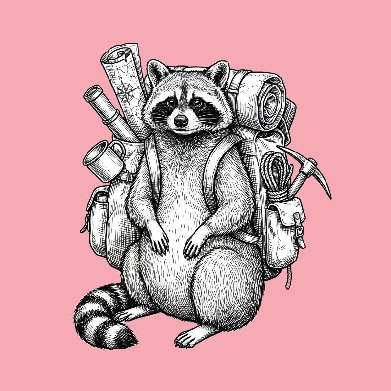 Wander-Waschbär mit Rucksack
