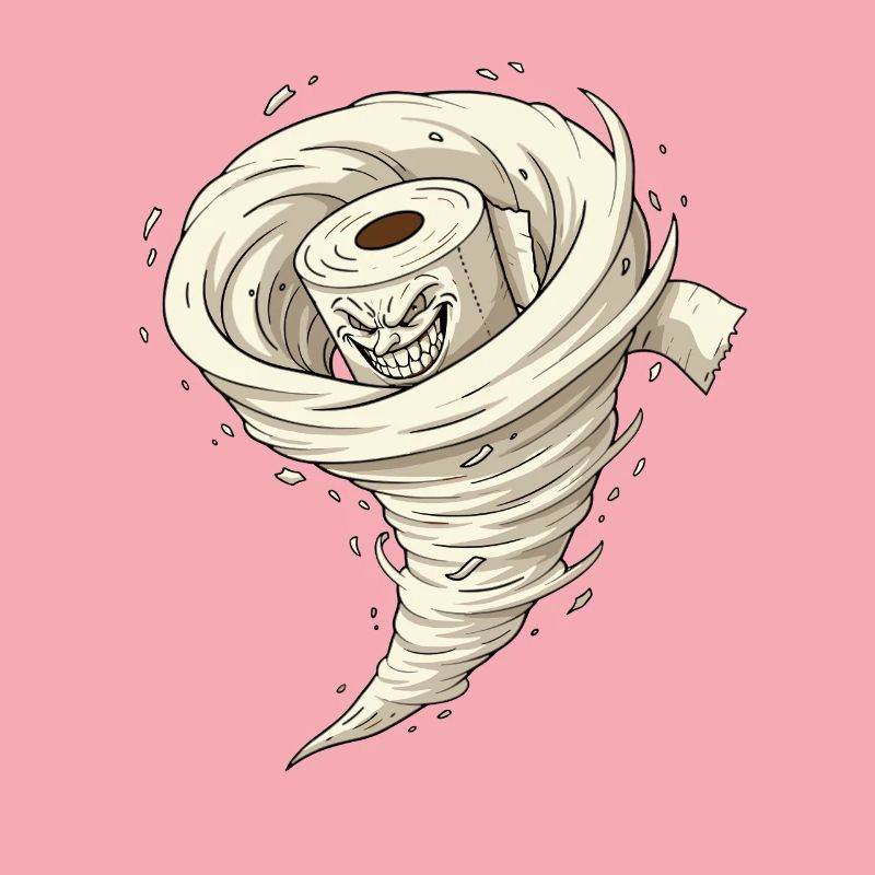 Tornade faite de papier toilette avec une grimace
