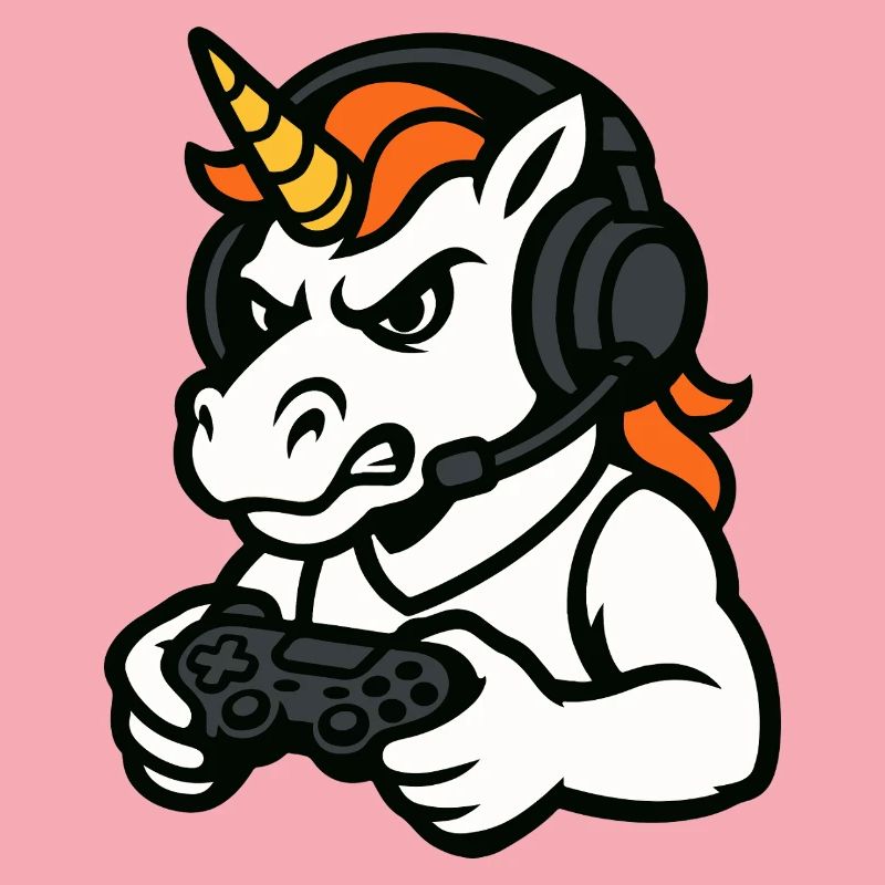 Wildes Einhorn-Gamer-Maskottchen mit Headset