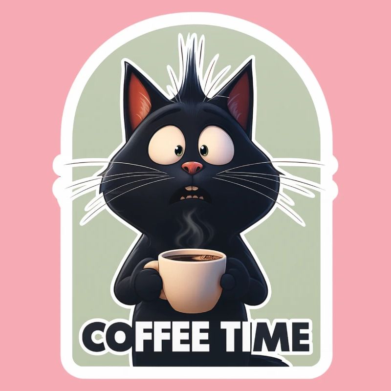Katze mit Kaffeetext