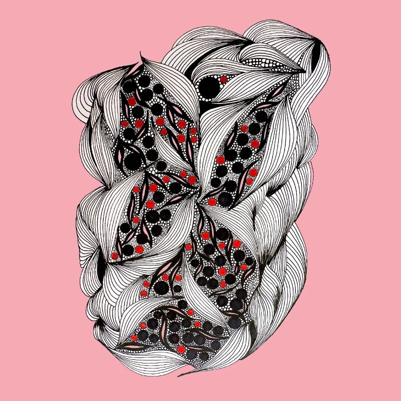 Black and white leaf pattern with red berries