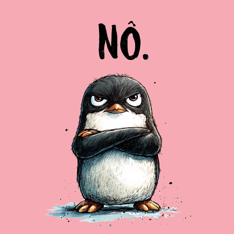Grumpy Penguin Nope Statement Motif