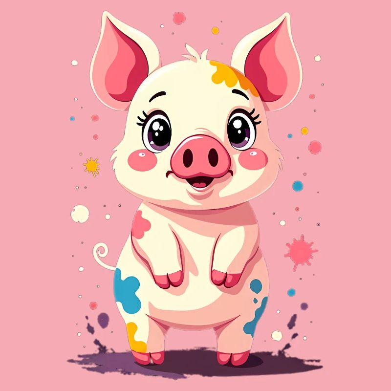 Schweinchen im Farbklecks-Design