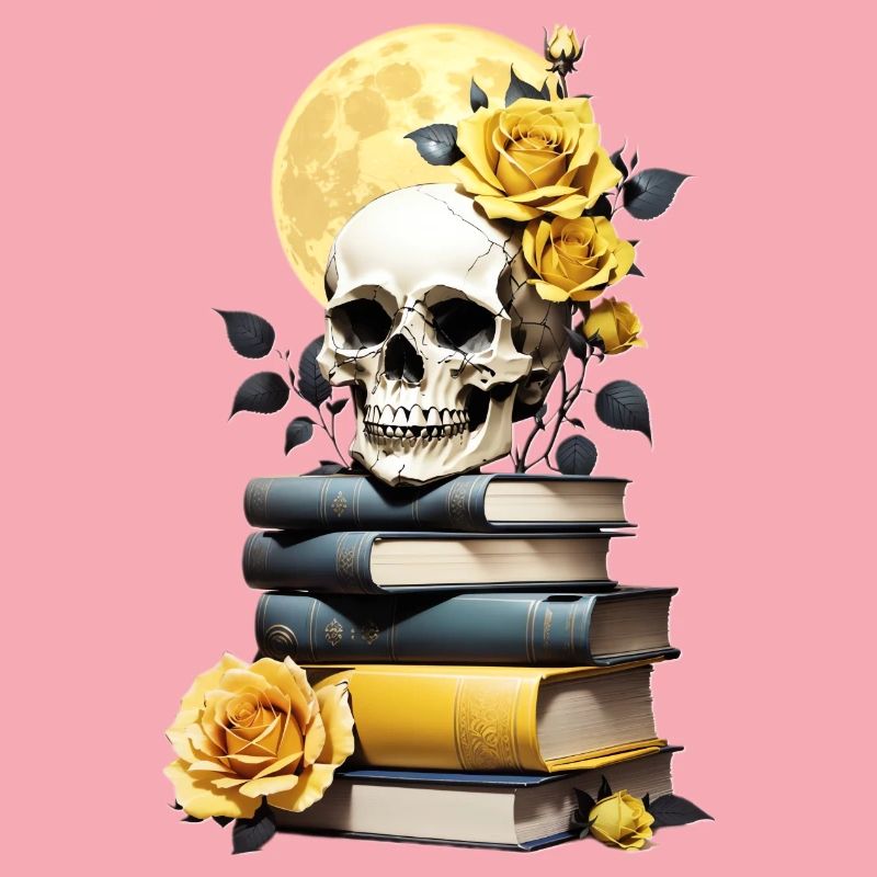 Stack of books with skull