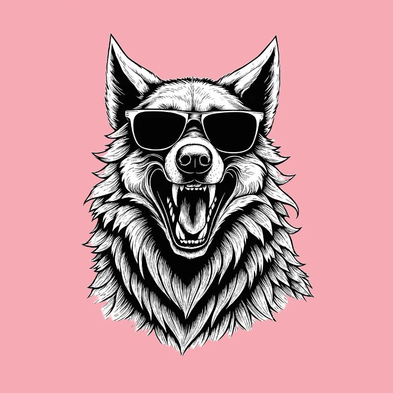 Laughing wolf with sunglasses