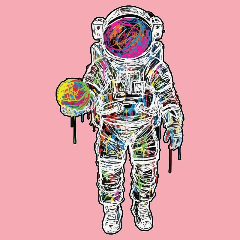 Space Astronaut Scribble Painting Planet