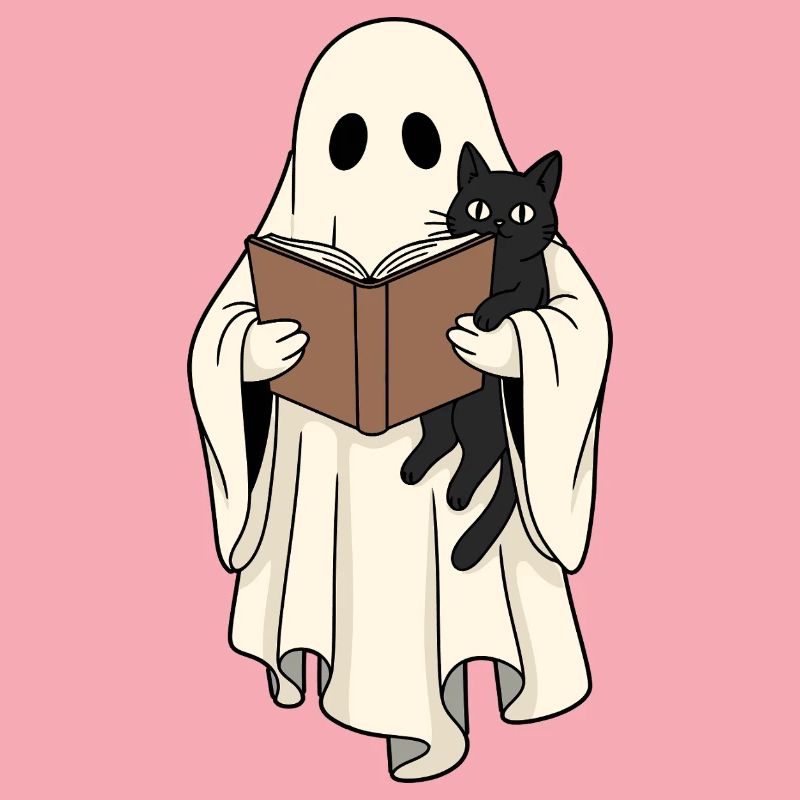 Reading Ghost with Cat in Book
