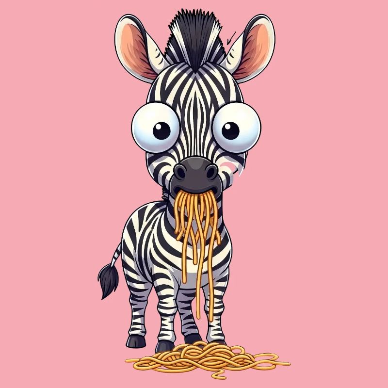 Drôle de spaghetti zébré mangeant de grands yeux maladroits