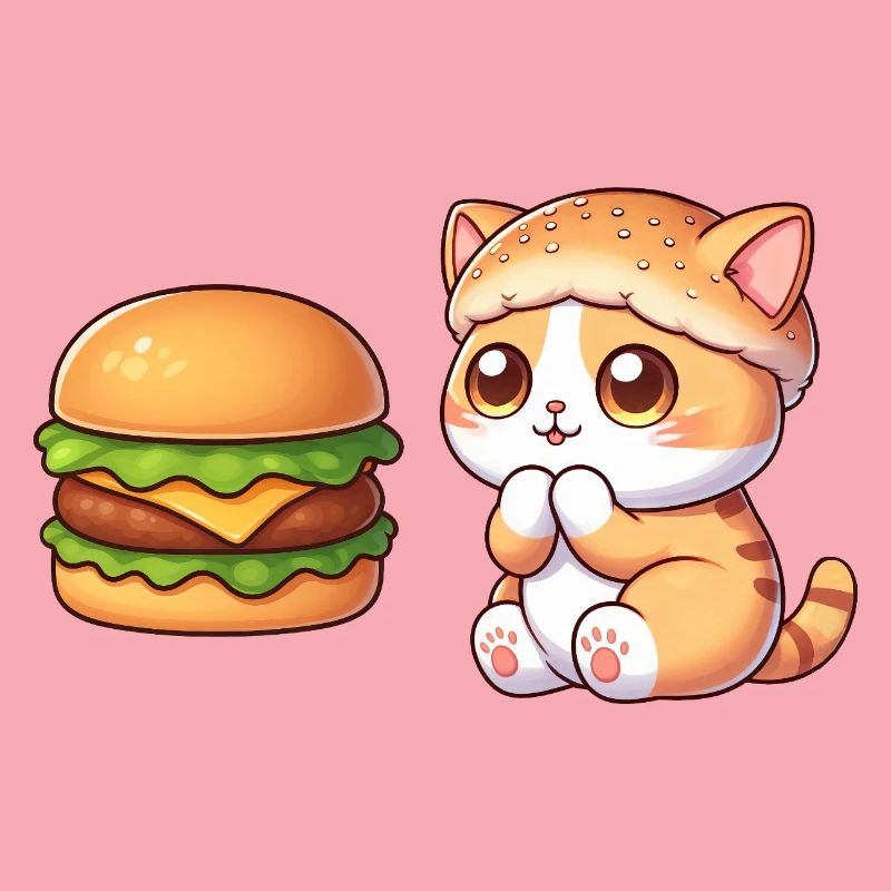 chat mignon dessin animé restauration rapide cheeseburger
