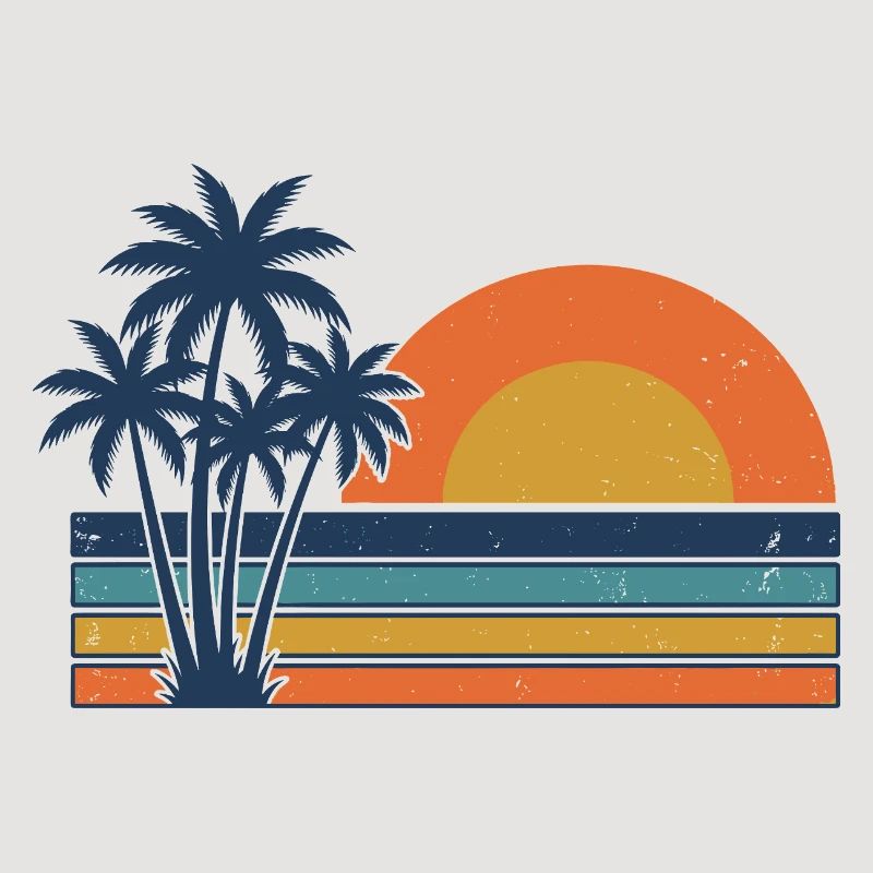 Retro Sunset Palm Trees Summer Beach